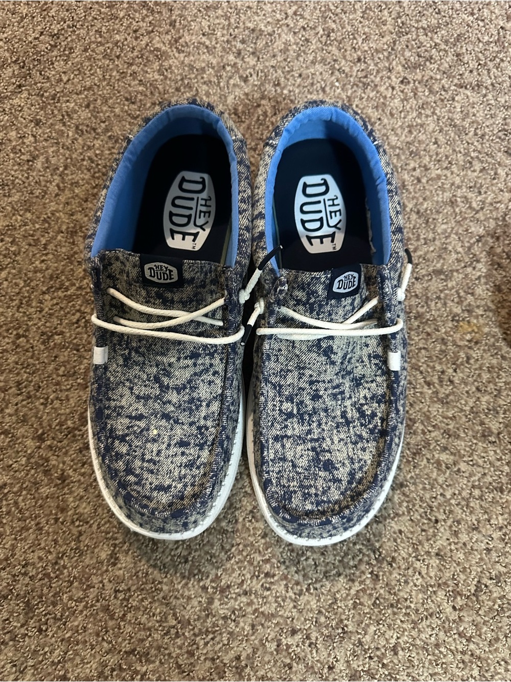 Hey Dude Men’s Blue Knit Boat Shoes with White Laces